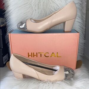 Beige and Snake Print Women's Heels